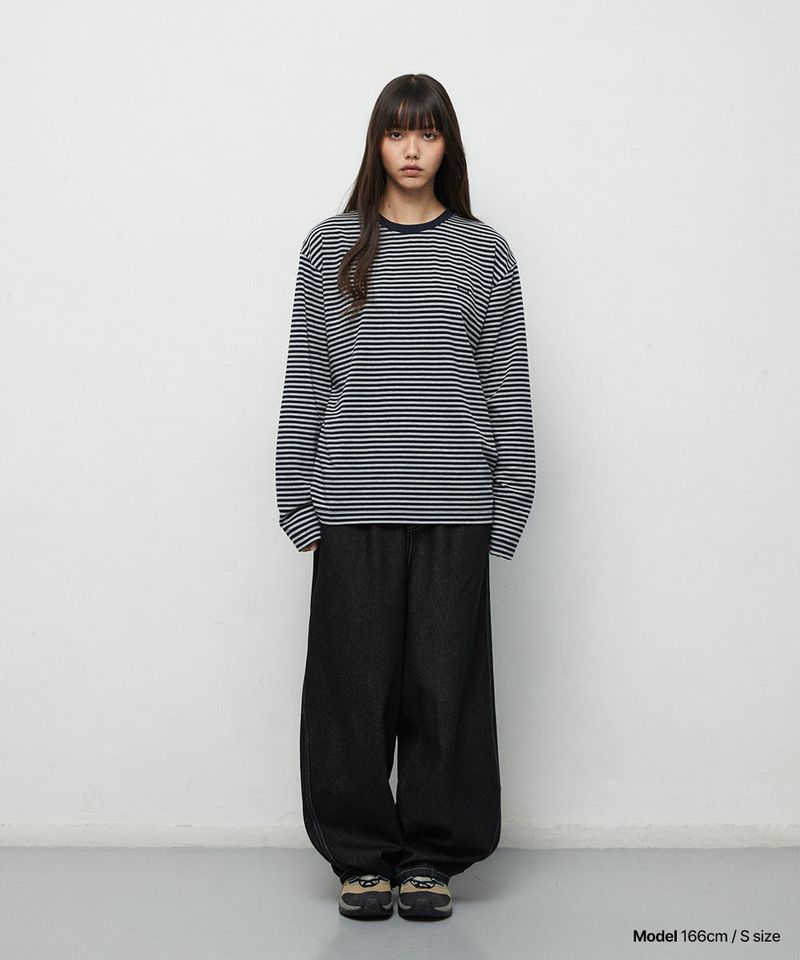 mahagrid（マハグリッド）の「STRIPE BASIC LOGO LONG SLEEVE_NAVY（Tops）」