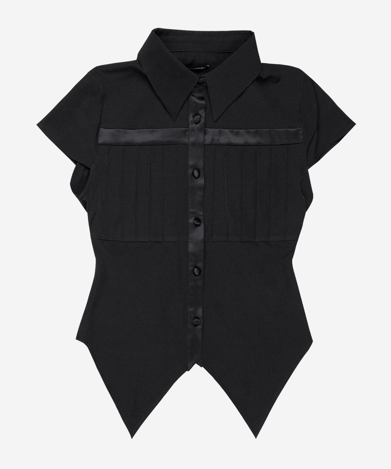 Cross Pleated Shirt #Black