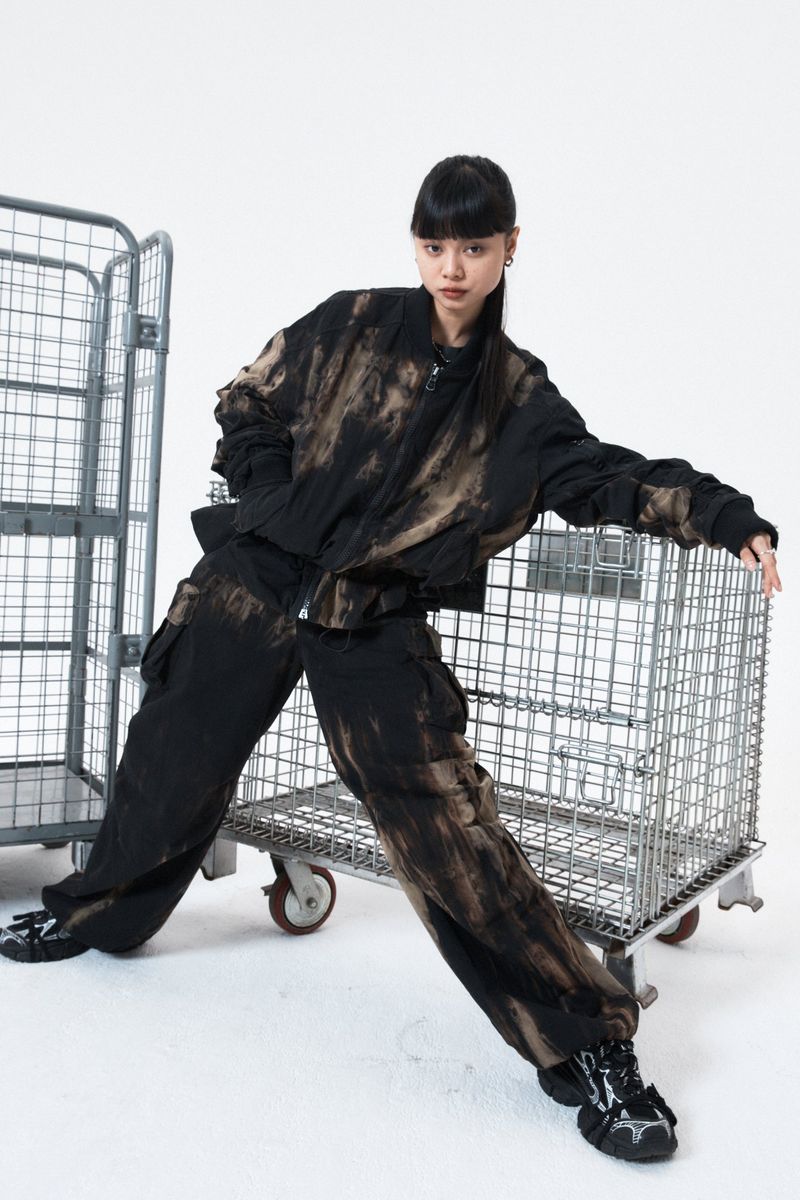 Tie Dye Wide Jogger Pants (BLACK)