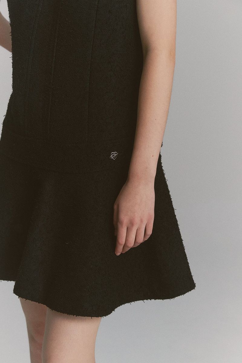 Back Ribbon Tweed Dress Black