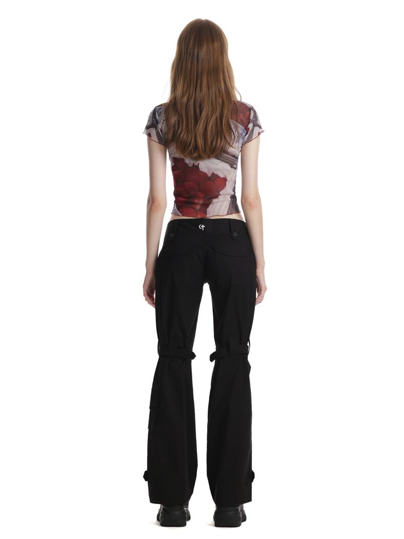 0 8 low-rise belted pants - BLACK