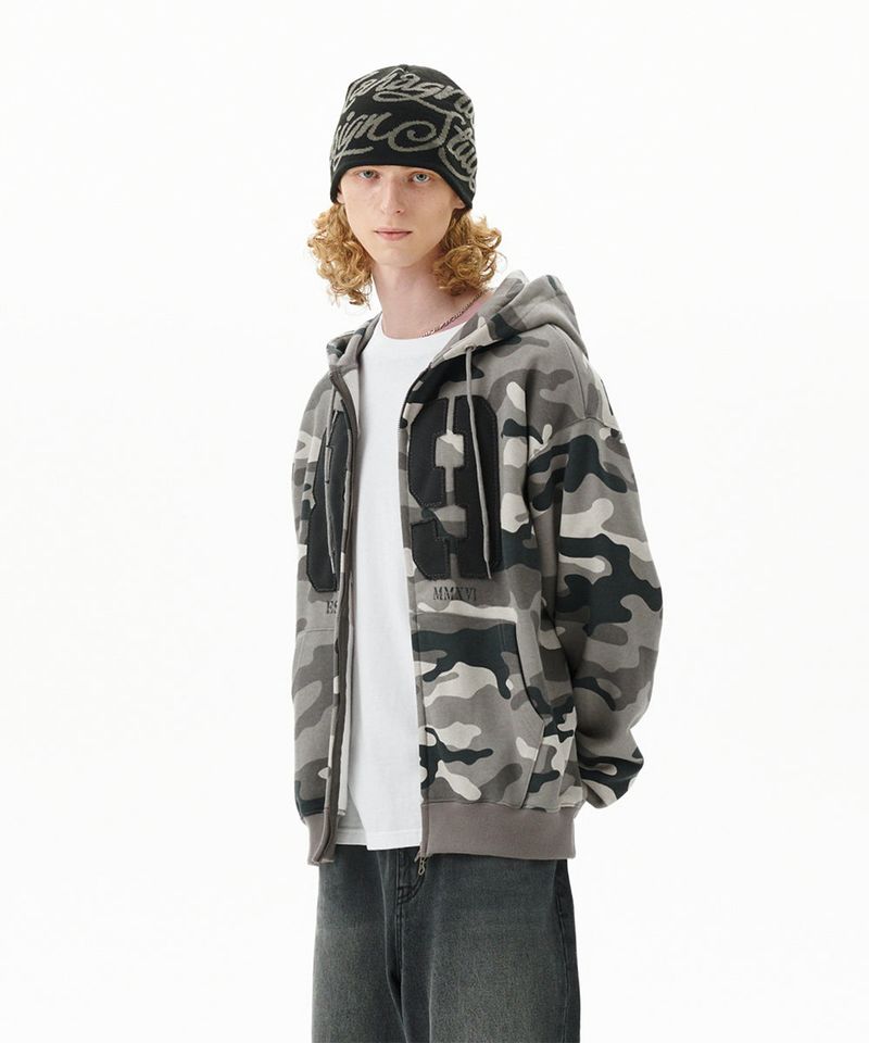 CAMO APPLIQUE ZIP UP HOODIE