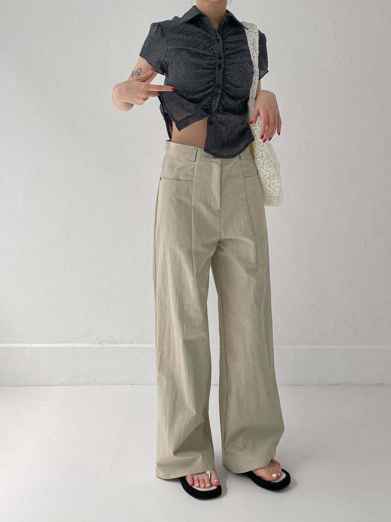 Check Shirred Short Sleeve Blouse