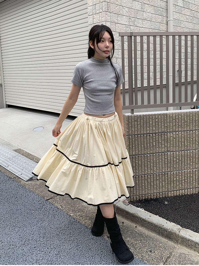 RIBBED HALF NECK TEE (4C)