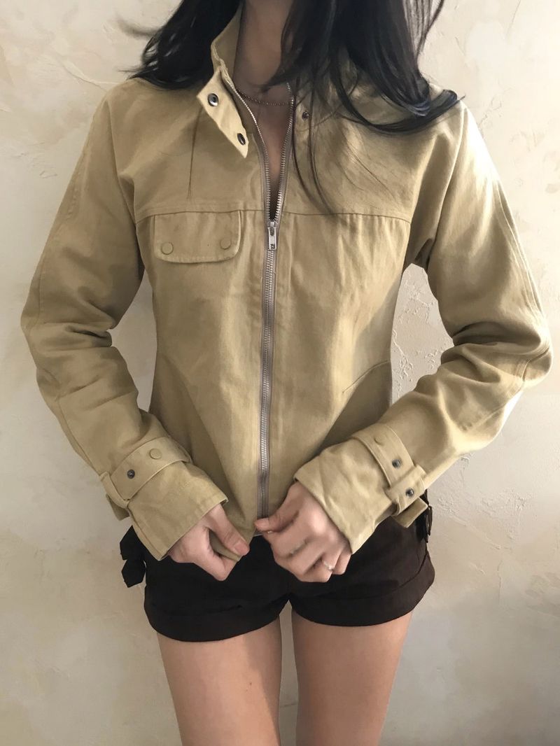 Luen High-neck Belt Raglan Cotton Jacket