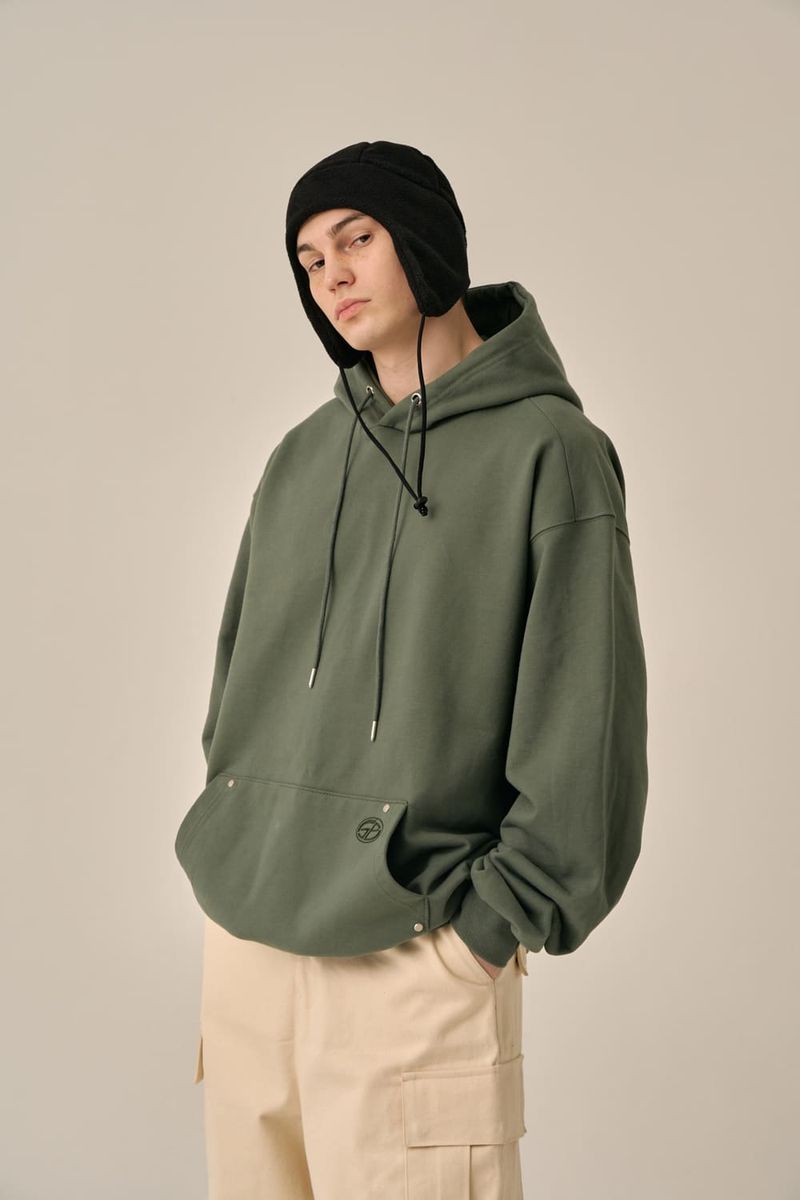 OVERSIZED MINI LOGO HOOD - KHAKI