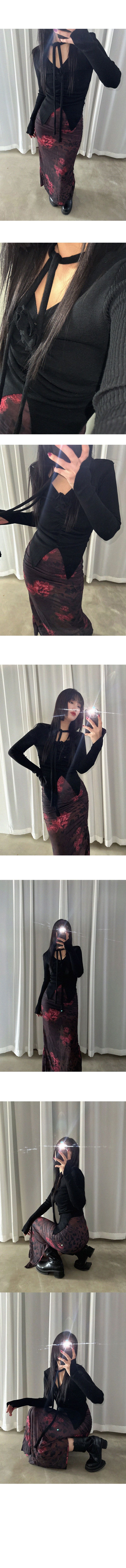 LEOPARD FLOWER SHIRRING SLIT DRESS