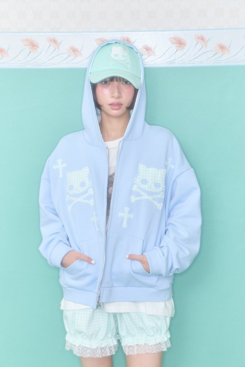 KIRI SKULL PATCH HOODIE (BLUE)
