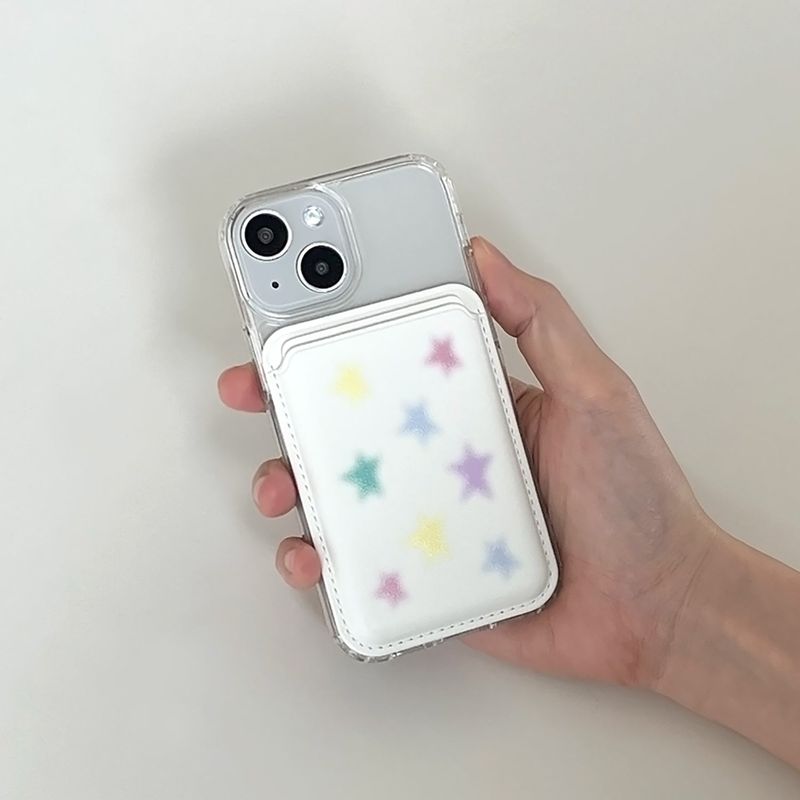pastel star magSafe white card wallet (single product)