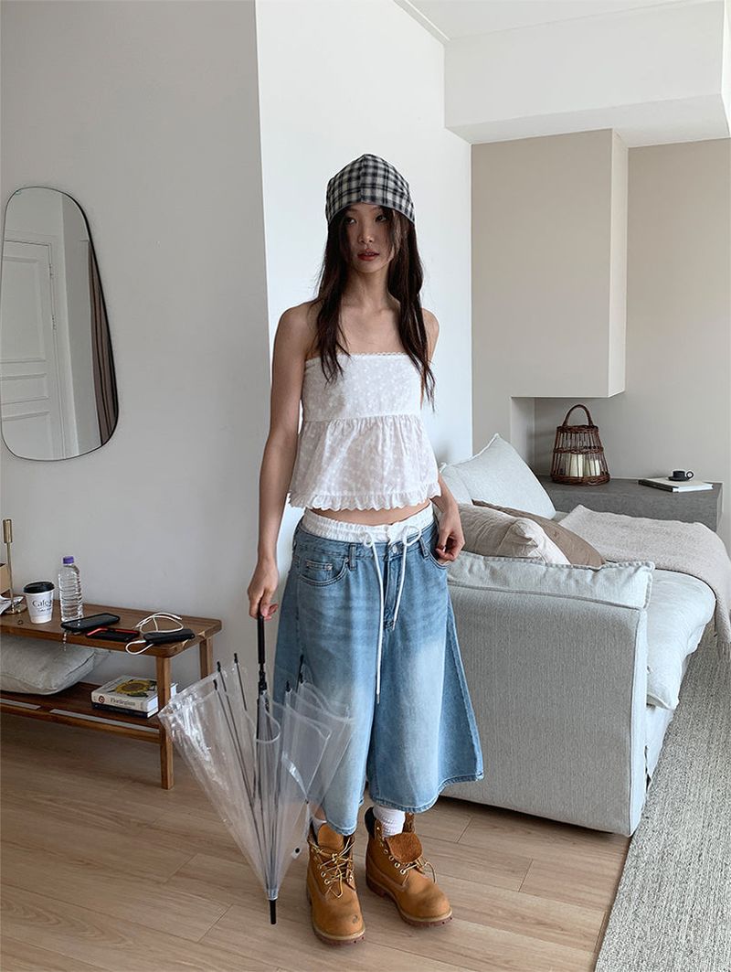 LAYERED BAND BERMUDA JEANS