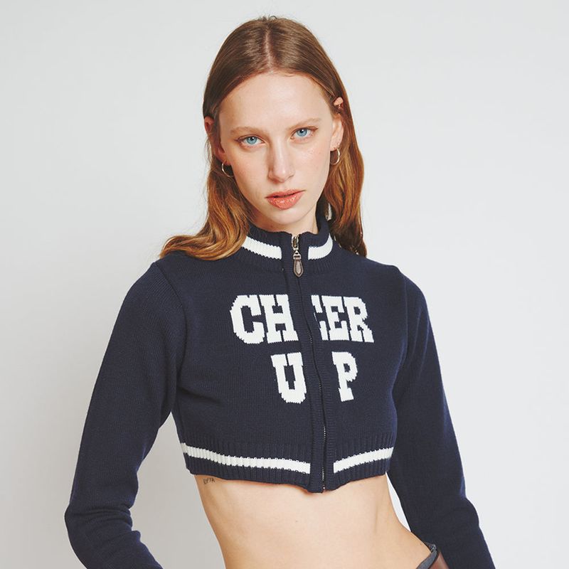 crank（クランク）の「LETTERING CROP KNIT ZIP-UP_NV（Jackets/Outerwear）」