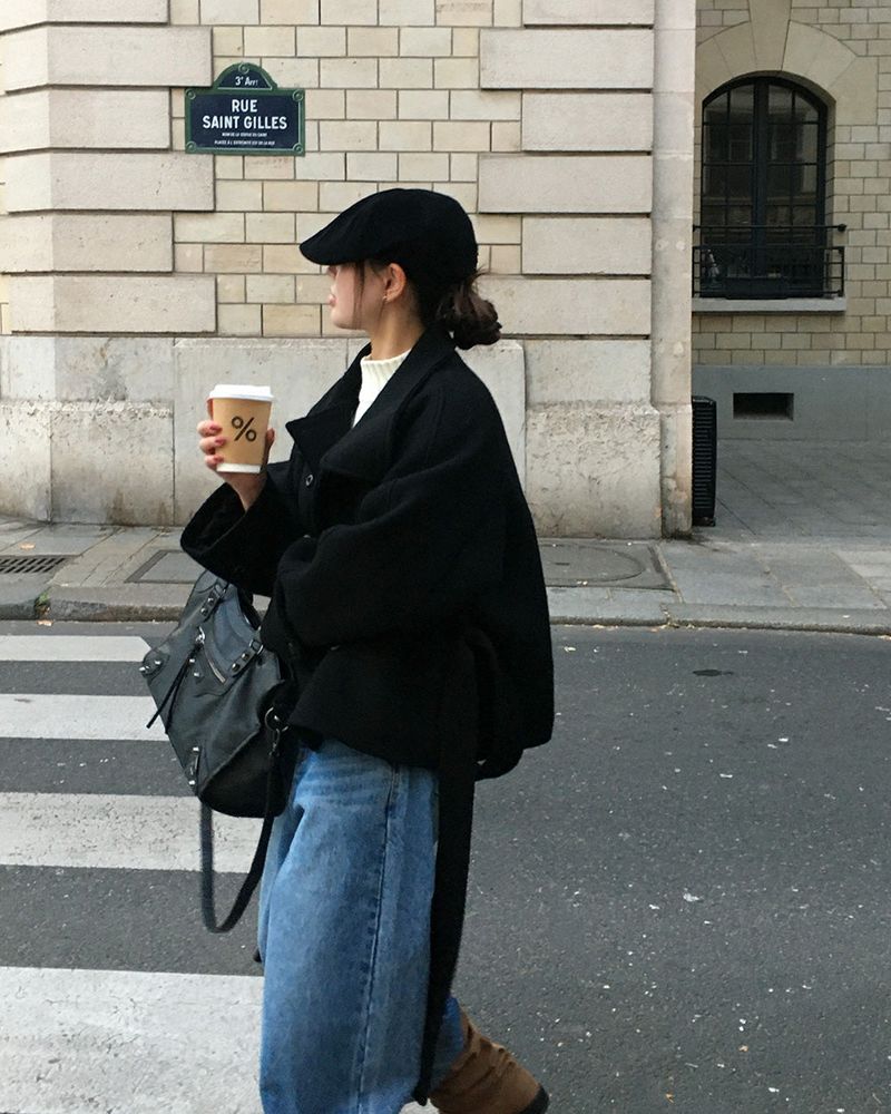 [ORIGINAL] Center Waist-Tie Wool Short Coat