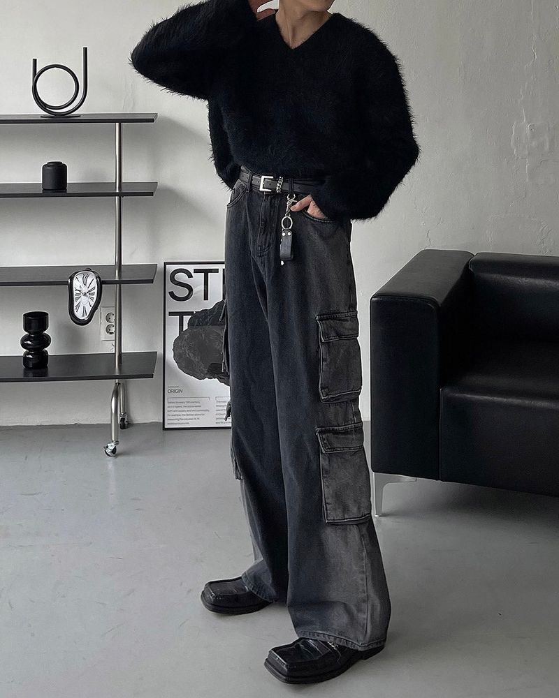 OWN Pantheon Solid Cargo Pocket Denim Pants (2 colors)