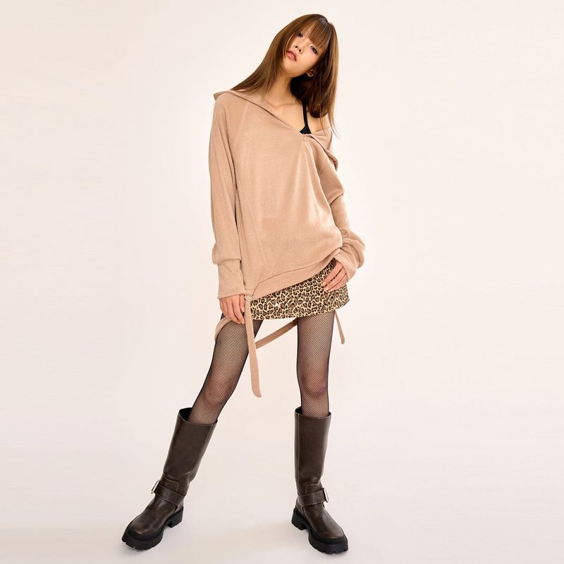Hairy Zipslit Pullover - Camel