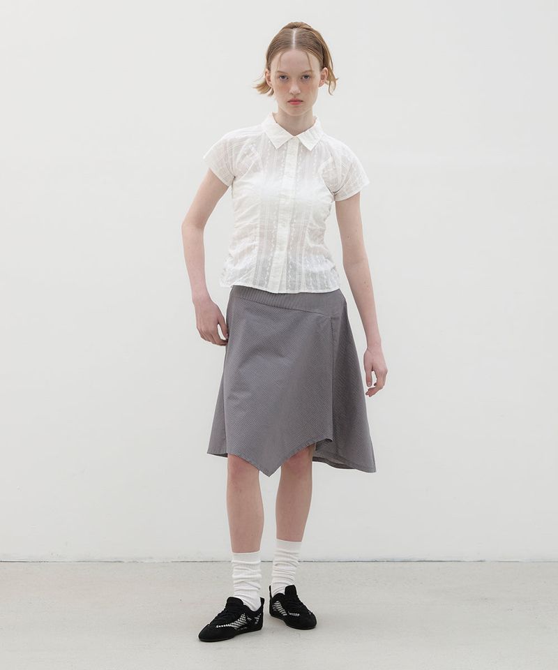 Striped Asymmetric Skirt - Grey
