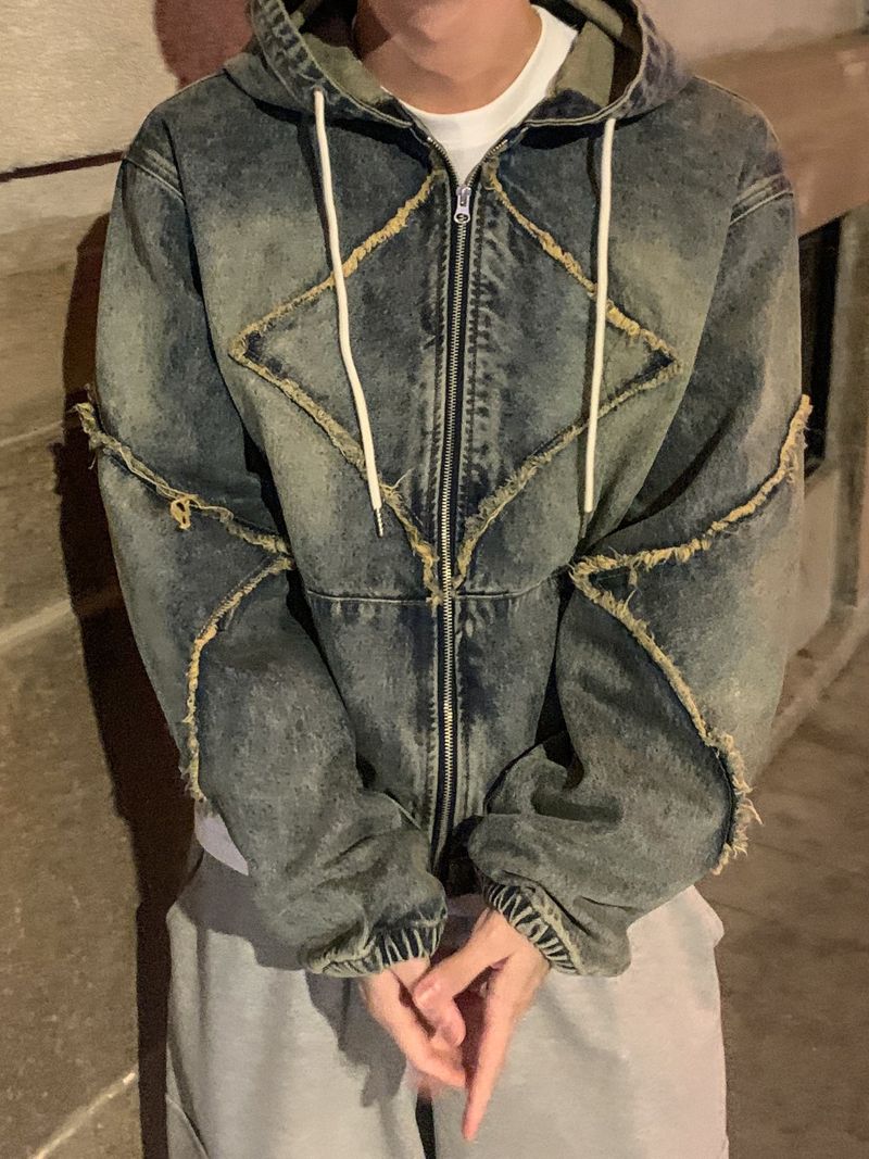 Nanjing vintage denim hooded jacket