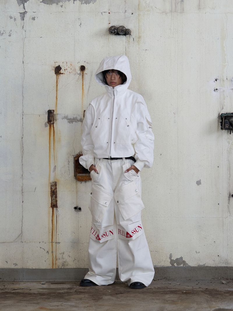 Ghost In The Shell Logo Denim Cargo Pants (White)