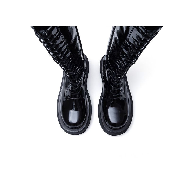 Lace-Up Walker Boots(Glossy Black)
