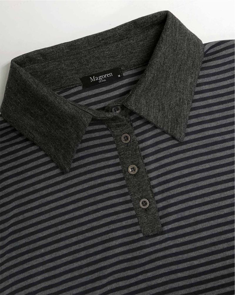 Polo long sleeve Stripe Charcoal