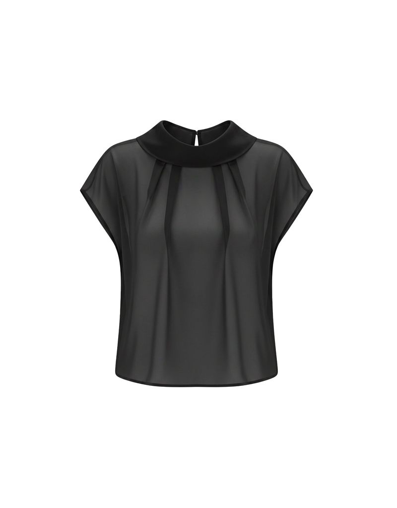 Seira Sheer High Neck Pintuck Blouse Black