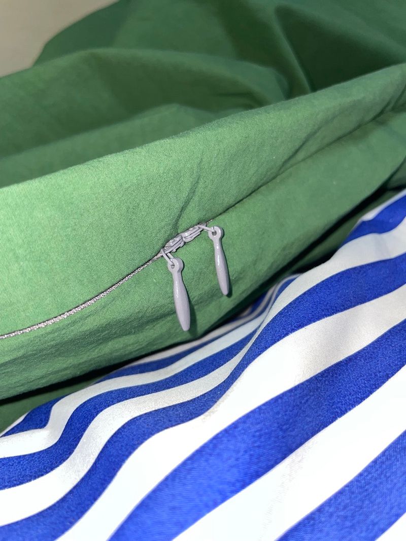 half stripe bedding cover set - blue green