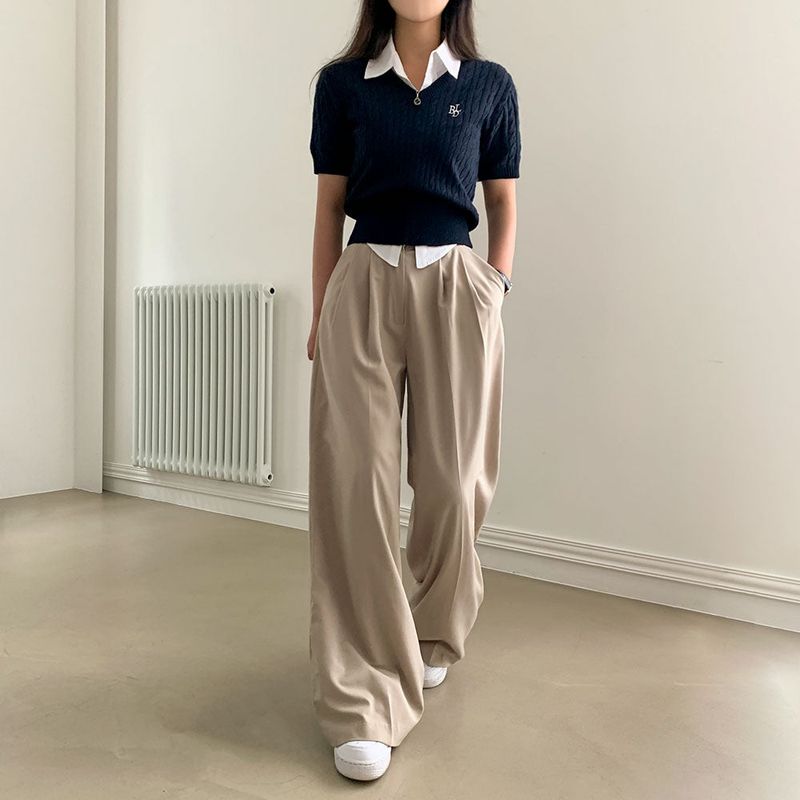 [Bellide made / Short, Long] Summer version two-pintuck wide slacks