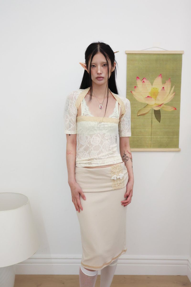[香] Belle Lace Midi Skirt (3-way) (Beige)
