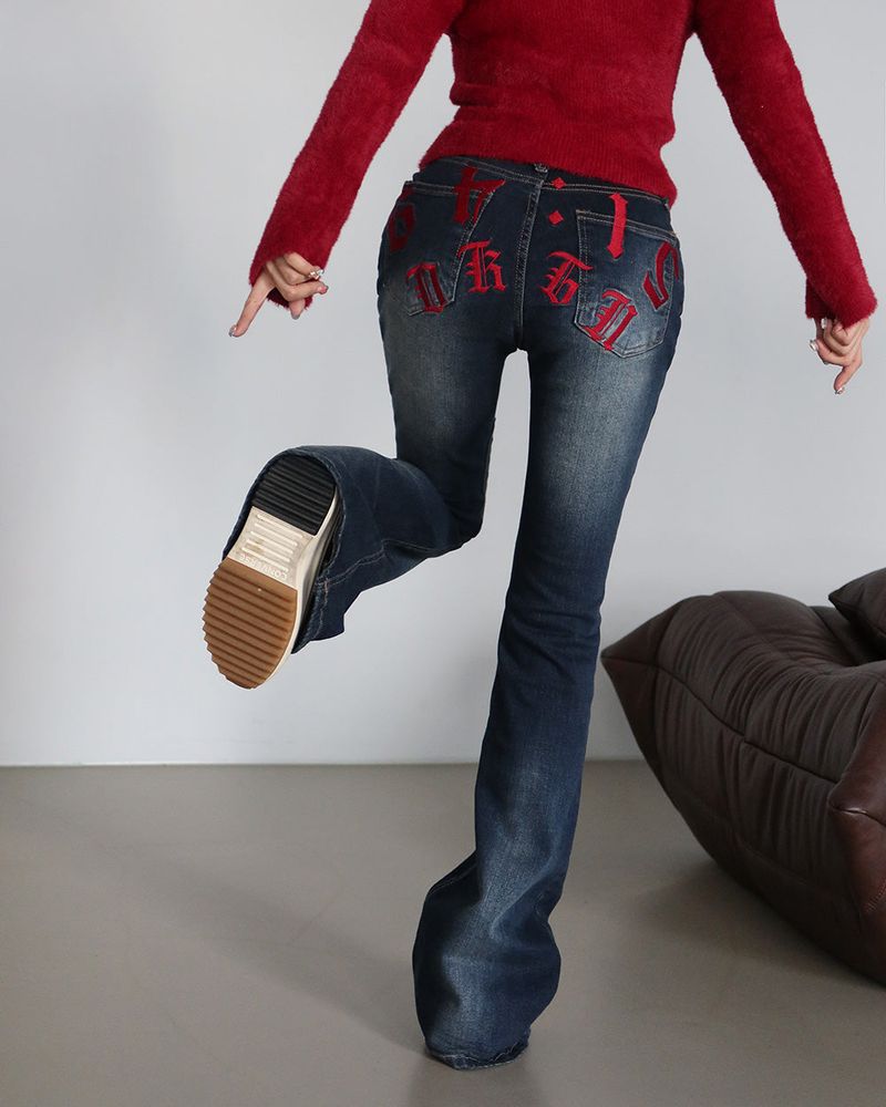 hip lettering bootcut jeans
