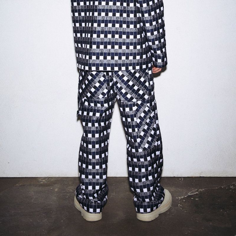 NAVY CHECKERED BAGGY PANTS