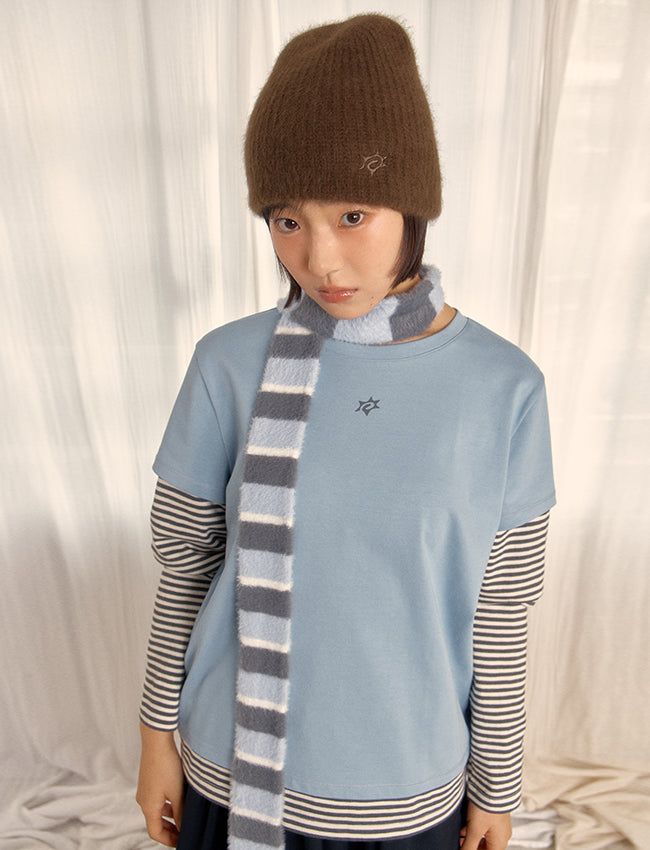 HAIRY KNIT BEANIE (BROWN)