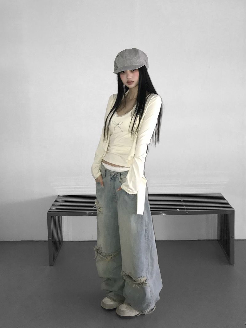 レースデニムワイドパンツ194 