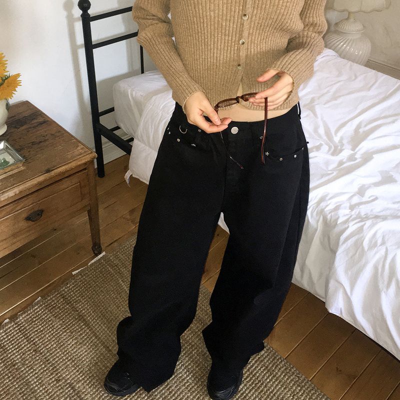 Benon Star Rivet Wide Cotton Pants