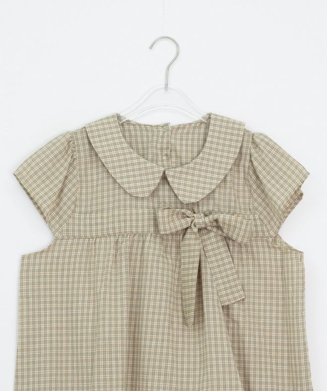 Meva Check Ribbon Short Sleeve Blouse