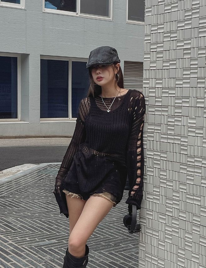 Luffy Openwork Damage Long Knit