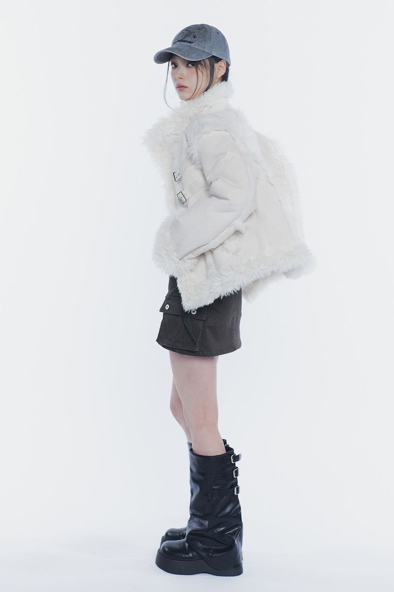 LUNA BELTED SHEARLING JACKET cream