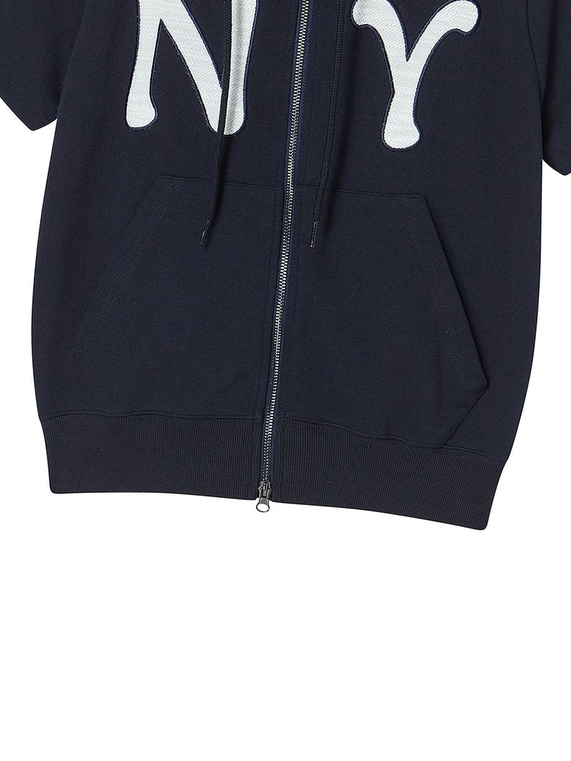 NY APLIQUE SS HOOD ZIP UP NAVY