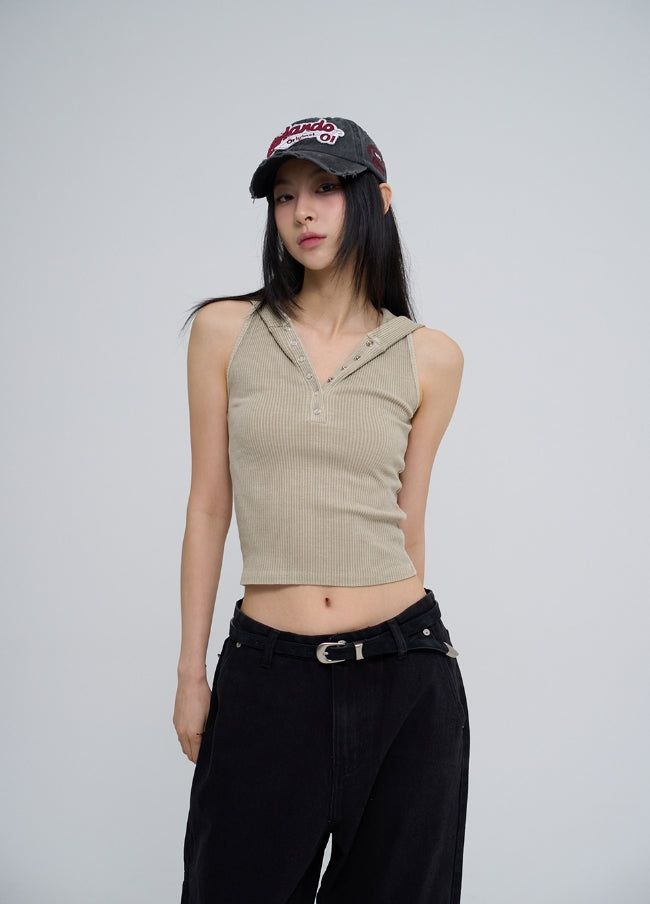 Julie Pig Ribbed Snap Hood Sleeveless