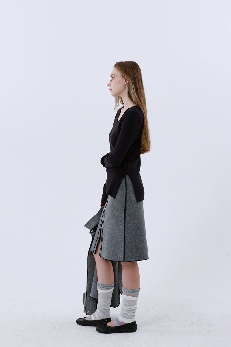 WOOL BLEND MIDI SKIRT_MELANGE GREY