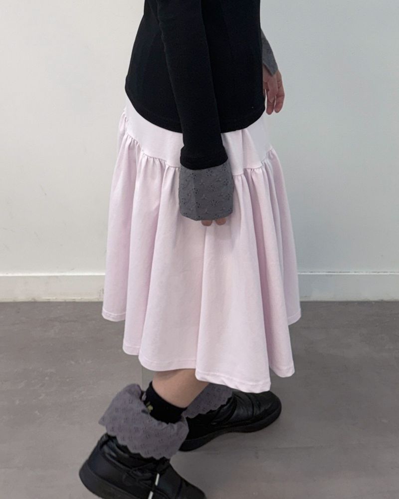 Lace Button Shirring Skirt (pink)