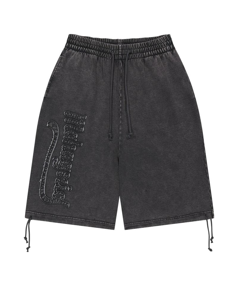 WASHED CUT OFF APPLIQUE SWEAT SHORTS
