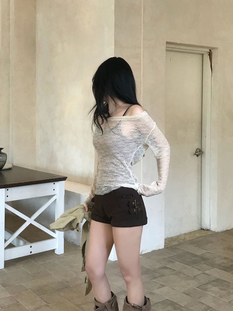 Sandmarine Drape See-through Lace Slim Tee&Sleeveless SET