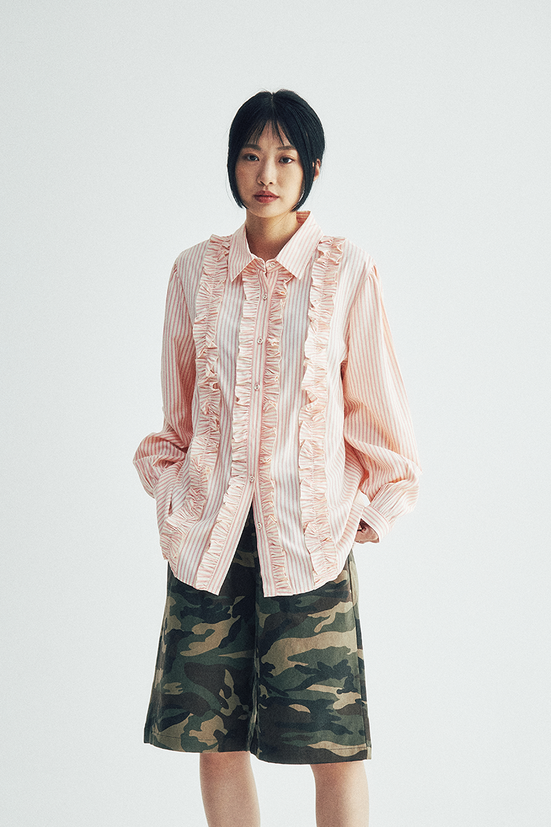 Stripe Frill Blouse (pink)