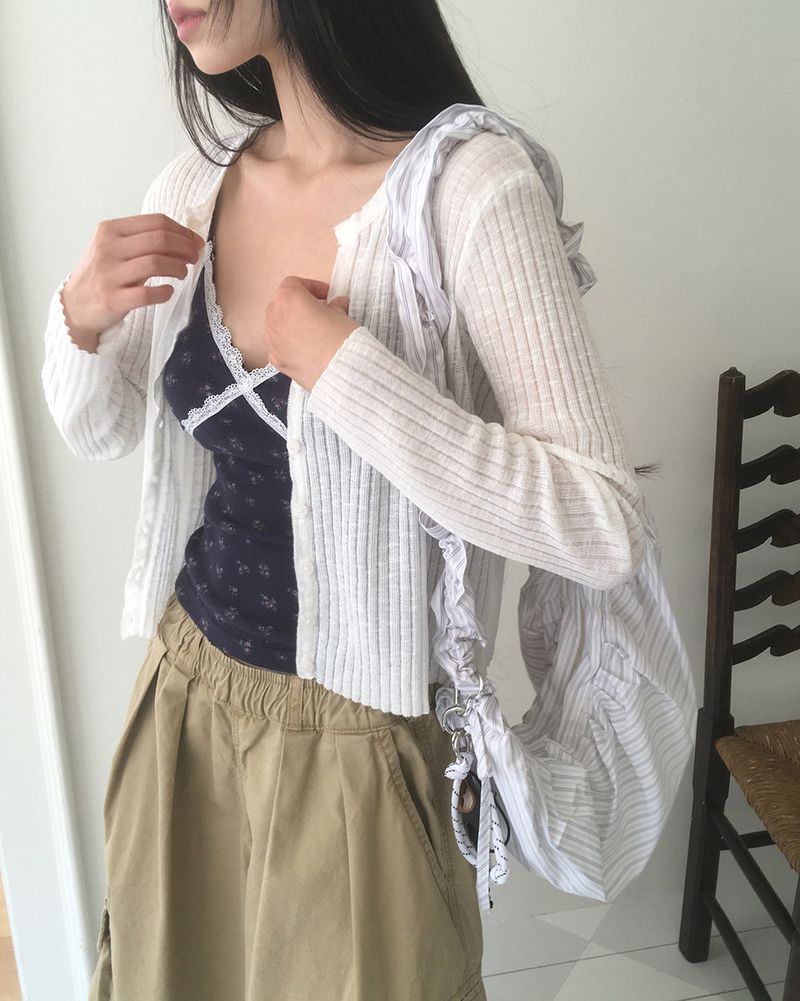 Yoring Summer See-Through Ribbed Cardigan