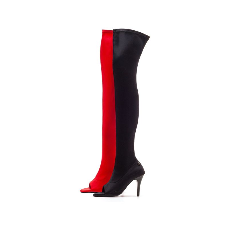 Stretch Slim Fit Open Toe Boots Heel(Black)