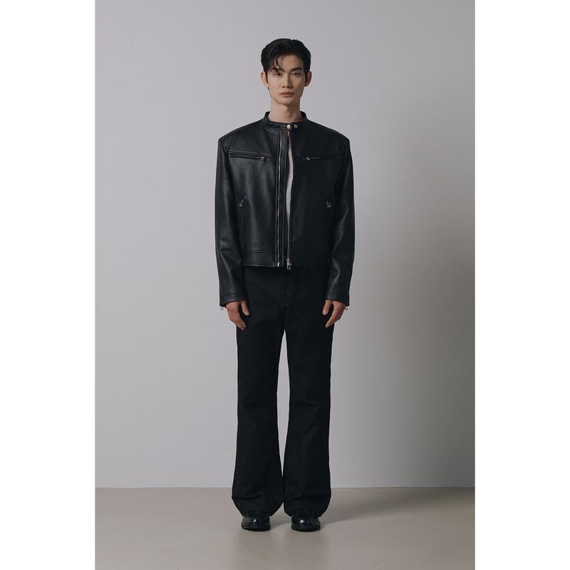Essential cracked leather biker jacket(Black)