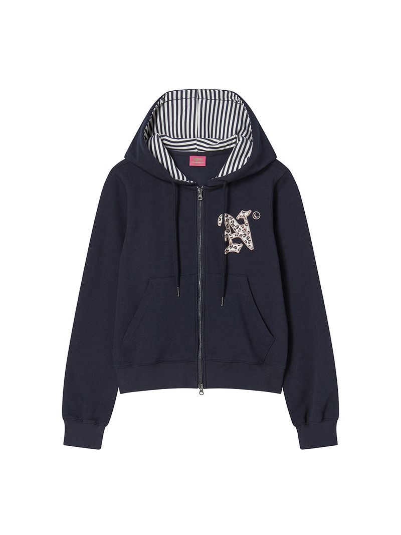 LETTER N HOOD ZIP-UP NAVY