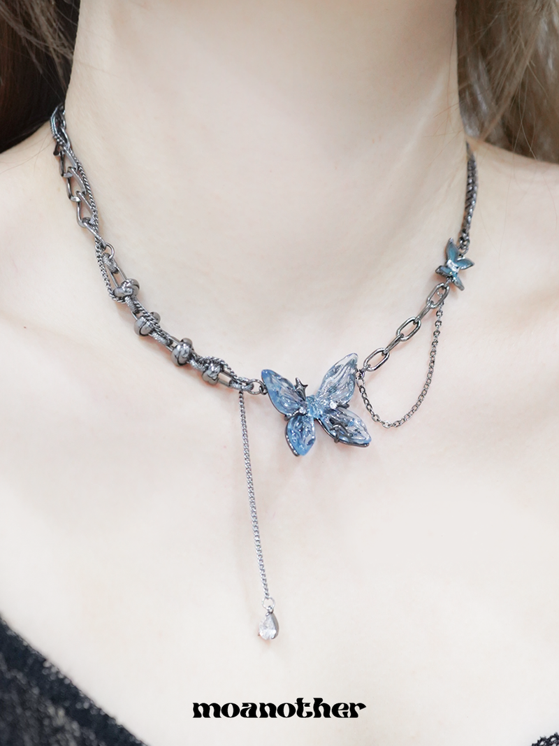  Blue Buttterfly Chain Drop Necklace