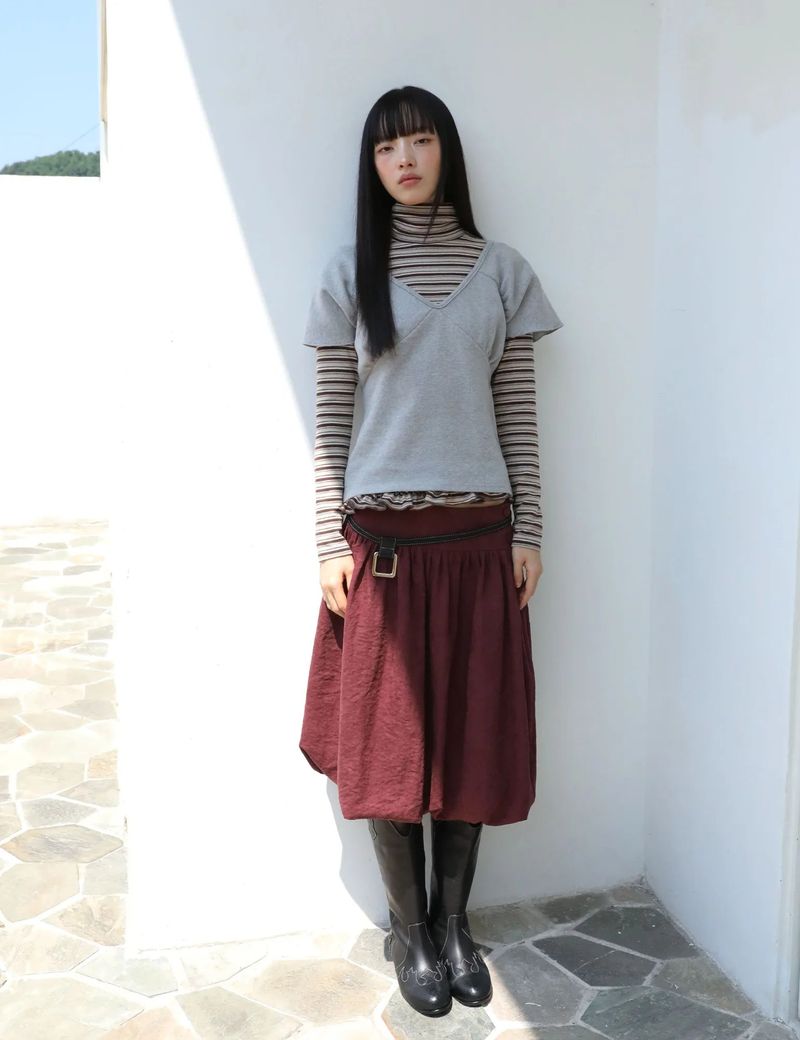 WRAP SHIRRING TOP(GREY)