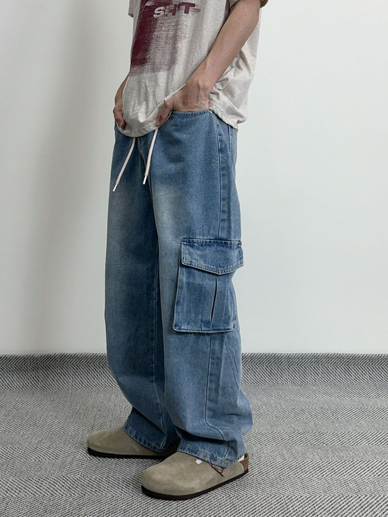 String Wide Cargo Denim PT