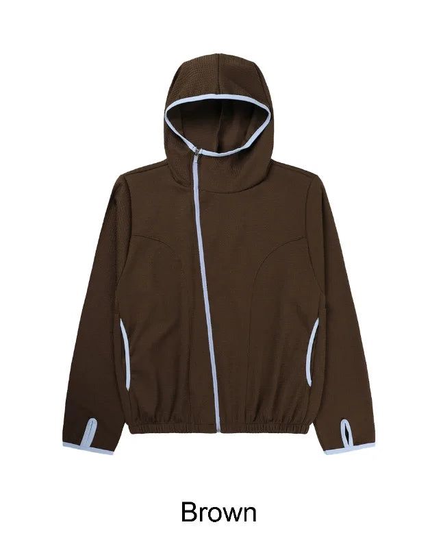 Eto Waffle Color Matching Hood Zip-Up